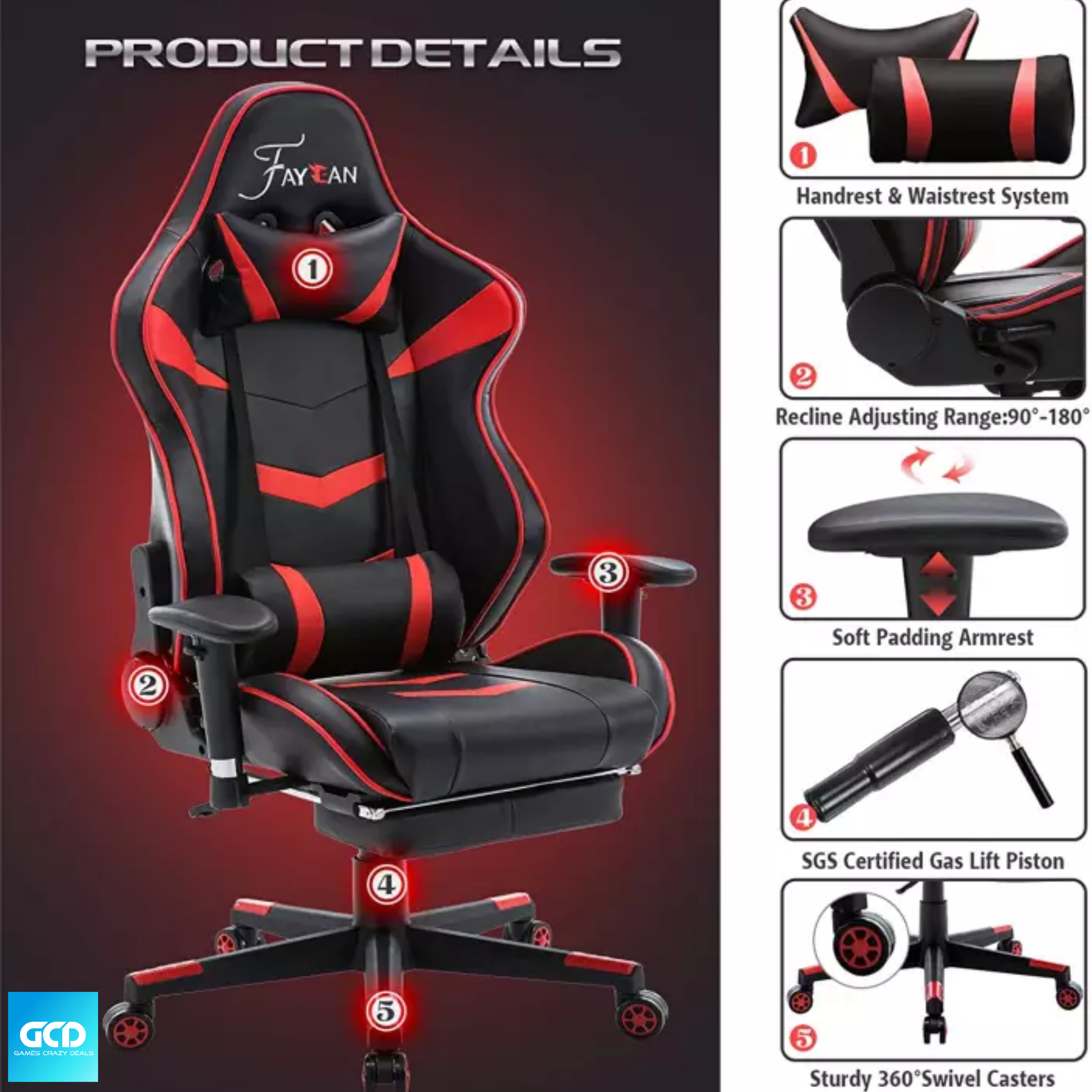 Fayean Ergonomic Gaming Chair Games Crazy Deals