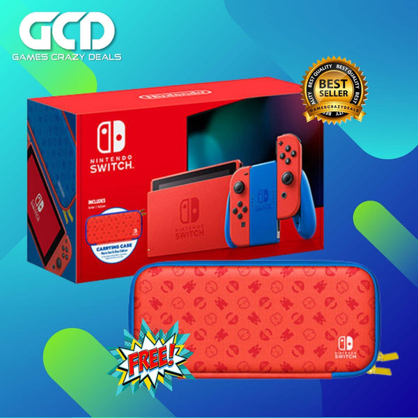 Nintendo Switch Console Mario Red & Blue Special Edition + Carrying Case & 2 Free Games + 1 Year Warranty